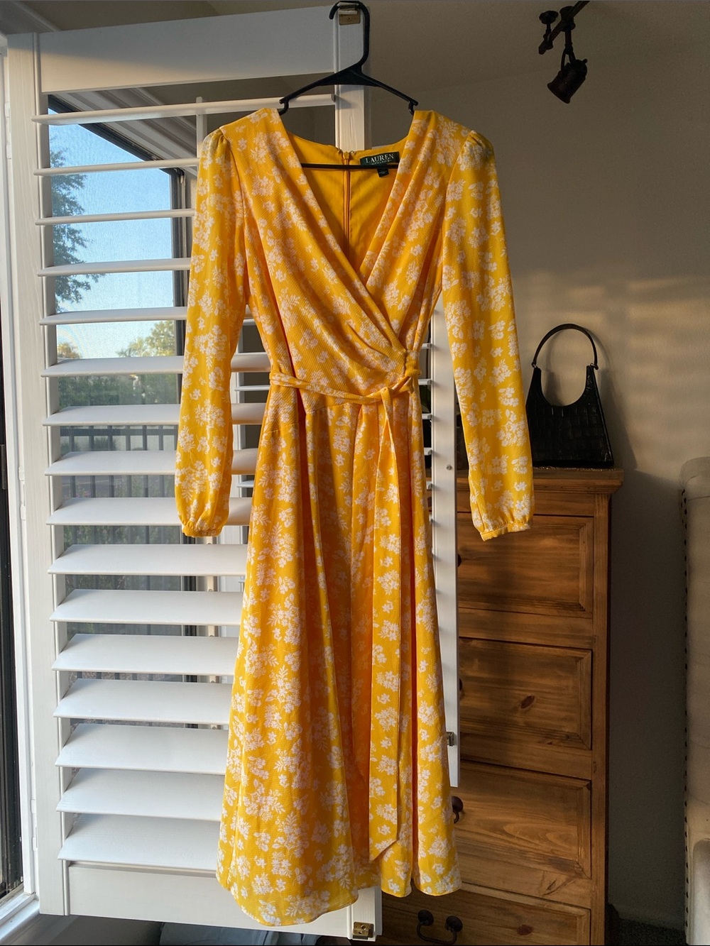 🌼 Ralph Lauren Yellow Floral Wrap V-Neck Maxi Dress size 2 Like New